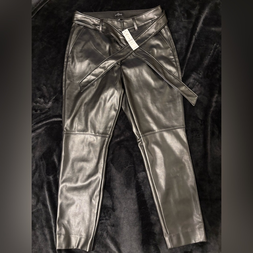White House Black Market Black Faux Leather Trousers with Belt